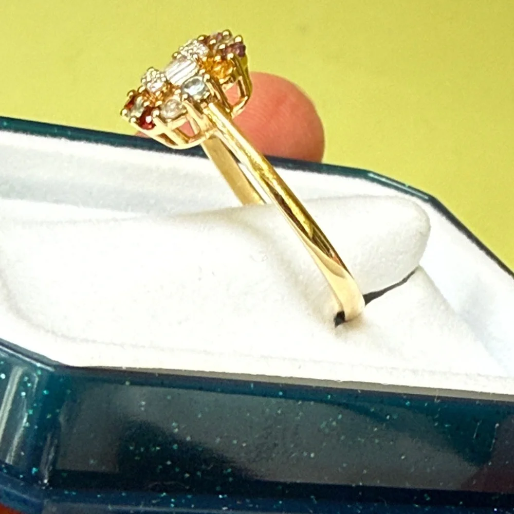 New in box 18K Gold with Natural Diamond and multicolored natural Gemstones Ring